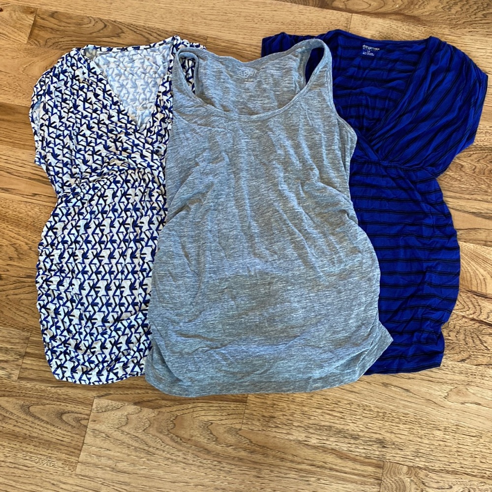 Lot of 3 maternity tops - 2 motherhood maternity, 1 a:glow  tank